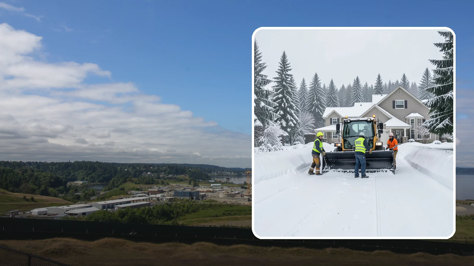 Acreage Snow Removal in University Place, Pierce County, WA - We clear driveways, ring roads, and equipment access across large-acreage Western Washington properties and hobby farms.