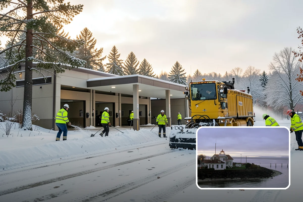 Airport Snow Removal in Mukilteo, Snohomish County, WA - Terminal curbs and passenger drop-offs kept flowing
