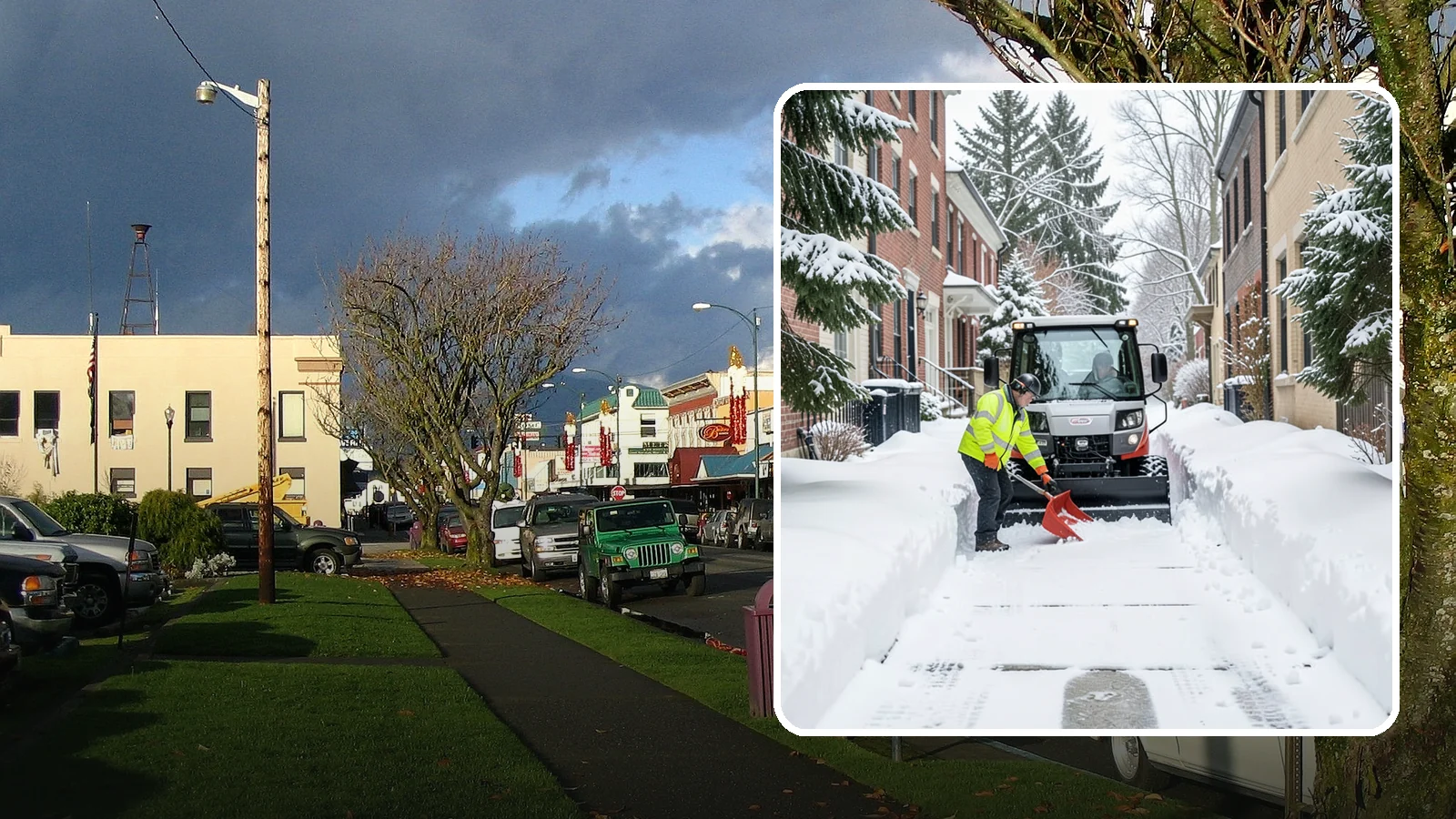 Alleyway Snow Removal in Arlington, Snohomish County, WA - Clearing of tight urban and residential alleyways that plows cannot easily reach but tenants and trucks still depend on.