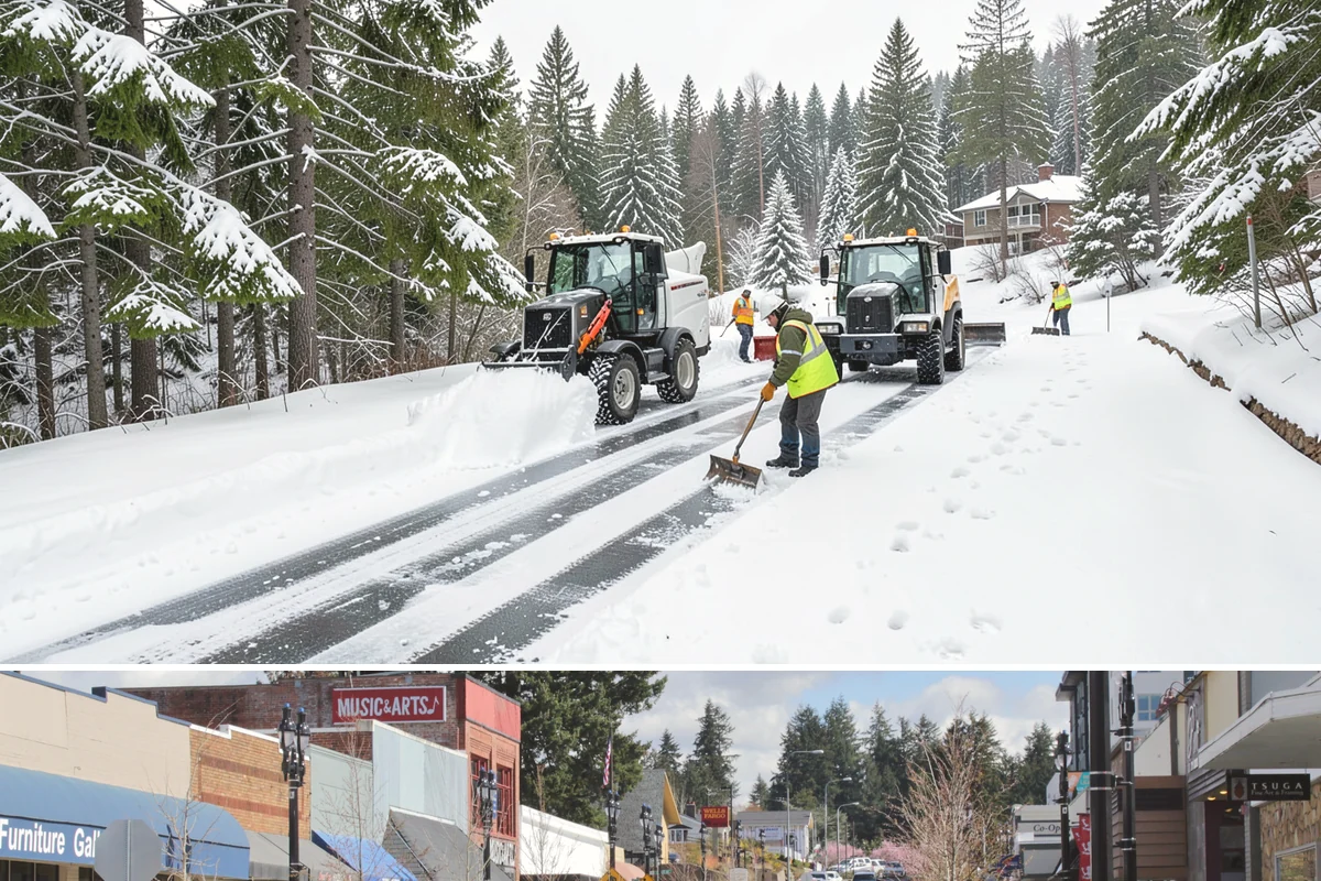 Alleyway Snow Removal in Bothell, King County, WA - Schedule alley service alongside your storefront clearing whenever lowland snow is forecast, most often December through February.