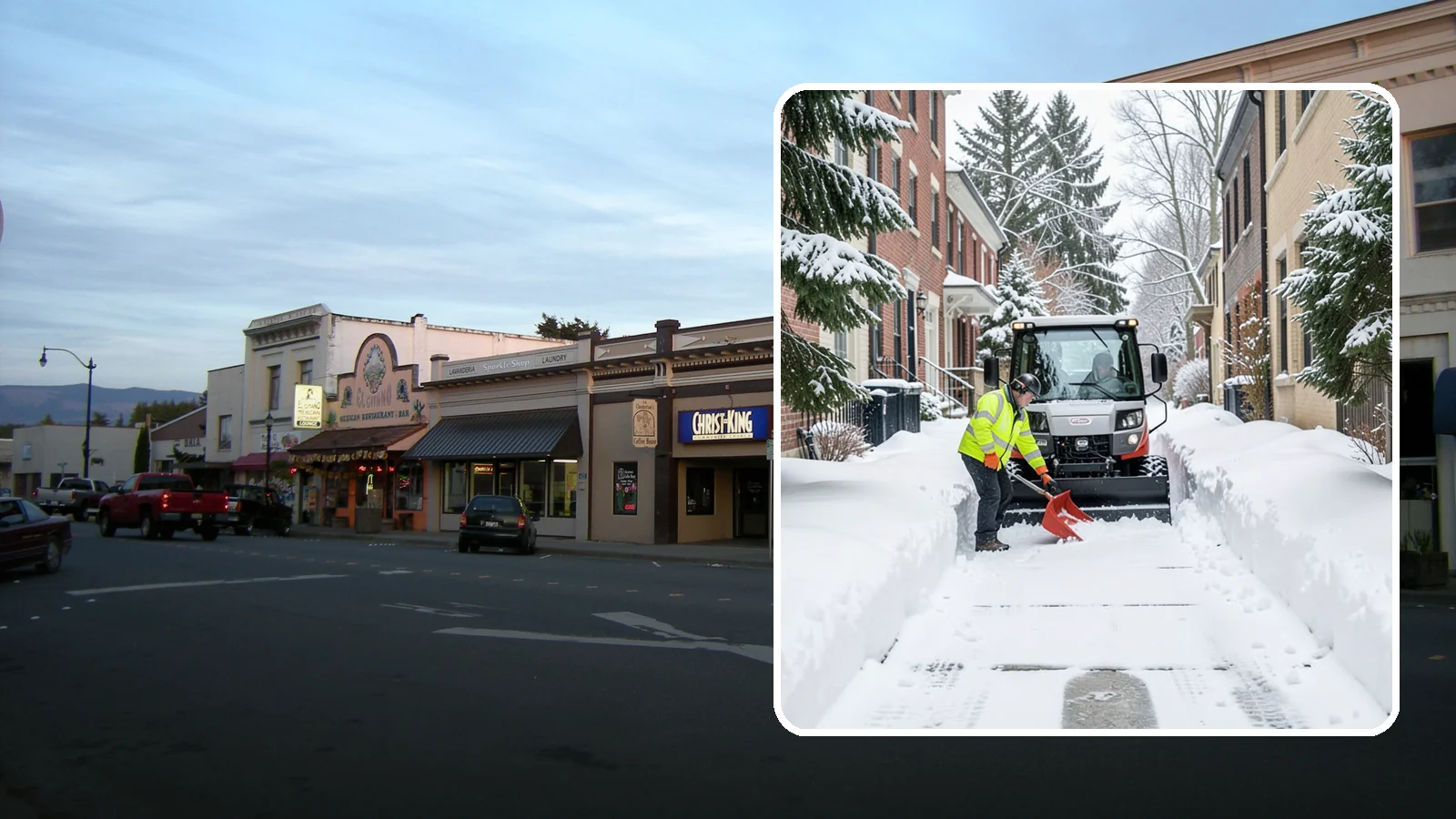 Alleyway Snow Removal in Burlington, Skagit County, WA - Clearing of tight urban and residential alleyways that plows cannot easily reach but tenants and trucks still depend on.