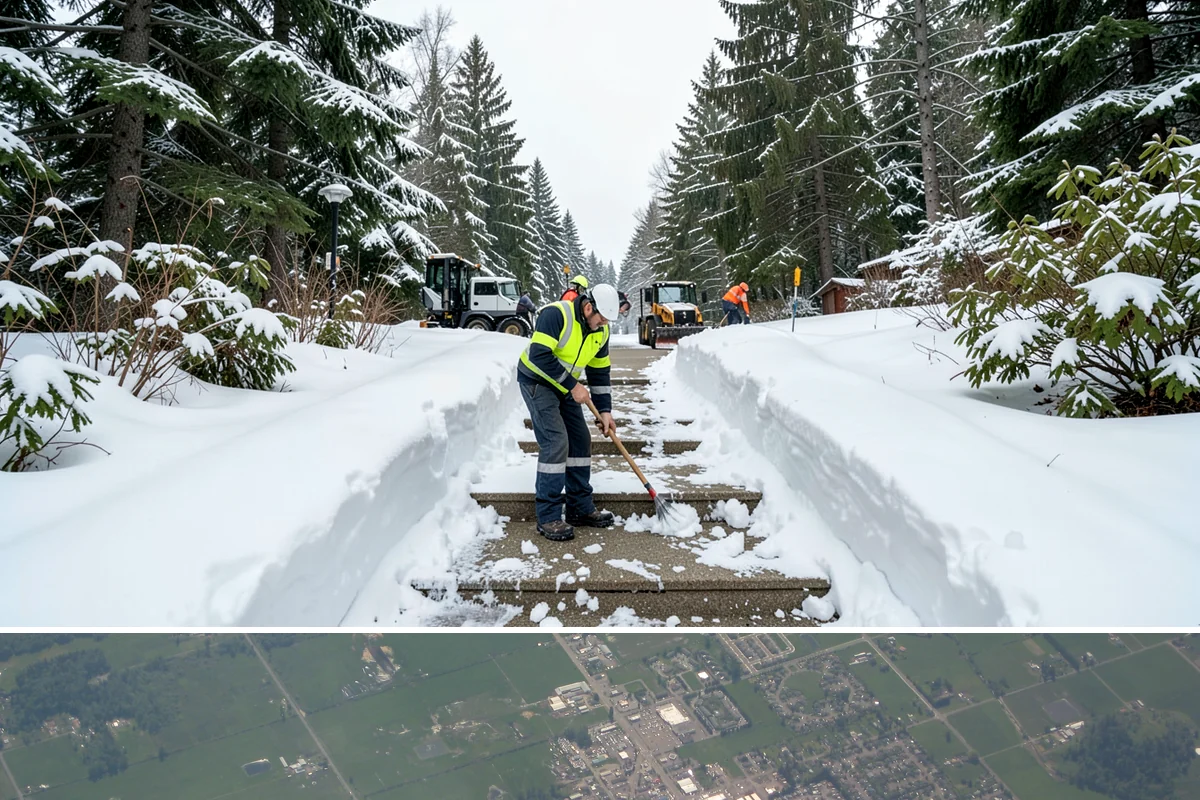 Alleyway Snow Removal in Enumclaw, King County, WA - Schedule alley service alongside your storefront clearing whenever lowland snow is forecast, most often December through February.