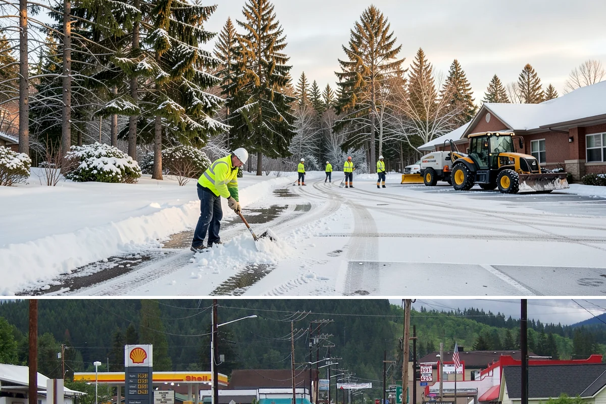 Alleyway Snow Removal in Granite Falls, Snohomish County, WA - Schedule alley service alongside your storefront clearing whenever lowland snow is forecast, most often December through February.