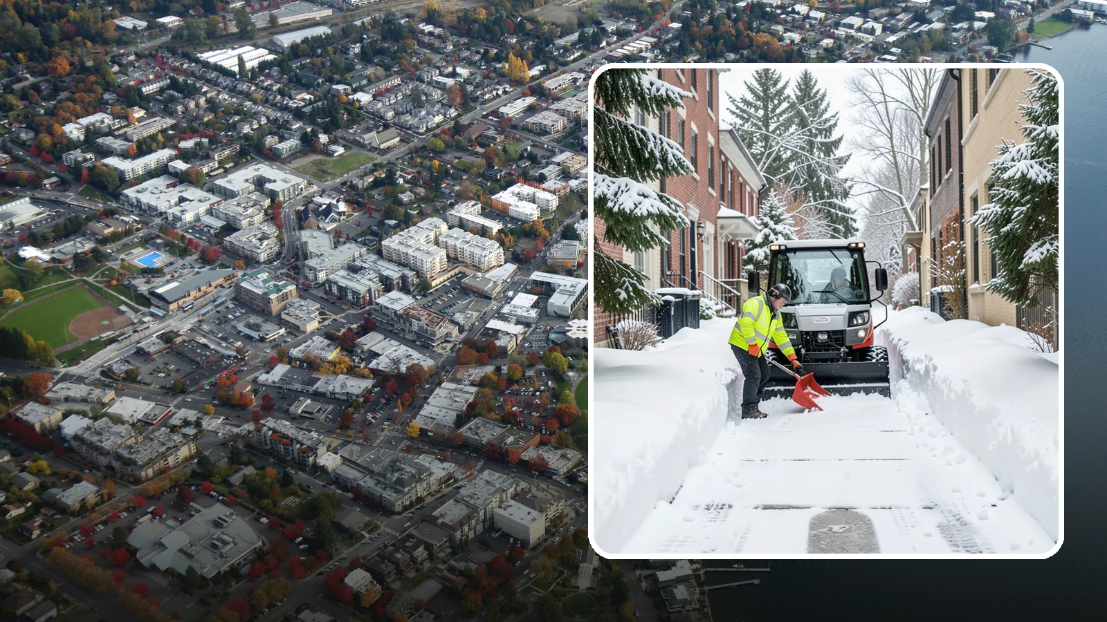 Alleyway Snow Removal in Kirkland, King County, WA - Clearing of tight urban and residential alleyways that plows cannot easily reach but tenants and trucks still depend on.
