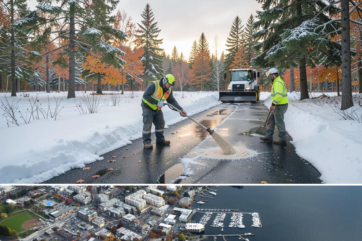 Alleyway Snow Removal in Kirkland, King County, WA - Schedule alley service alongside your storefront clearing whenever lowland snow is forecast, most often December through February.