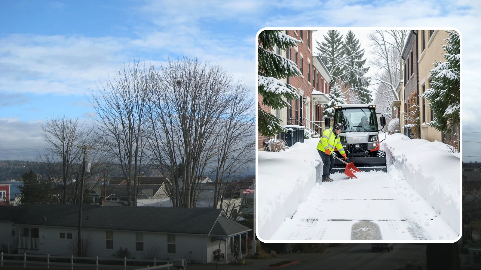 Alleyway Snow Removal in Langley, Island County, WA - Clearing of tight urban and residential alleyways that plows cannot easily reach but tenants and trucks still depend on.