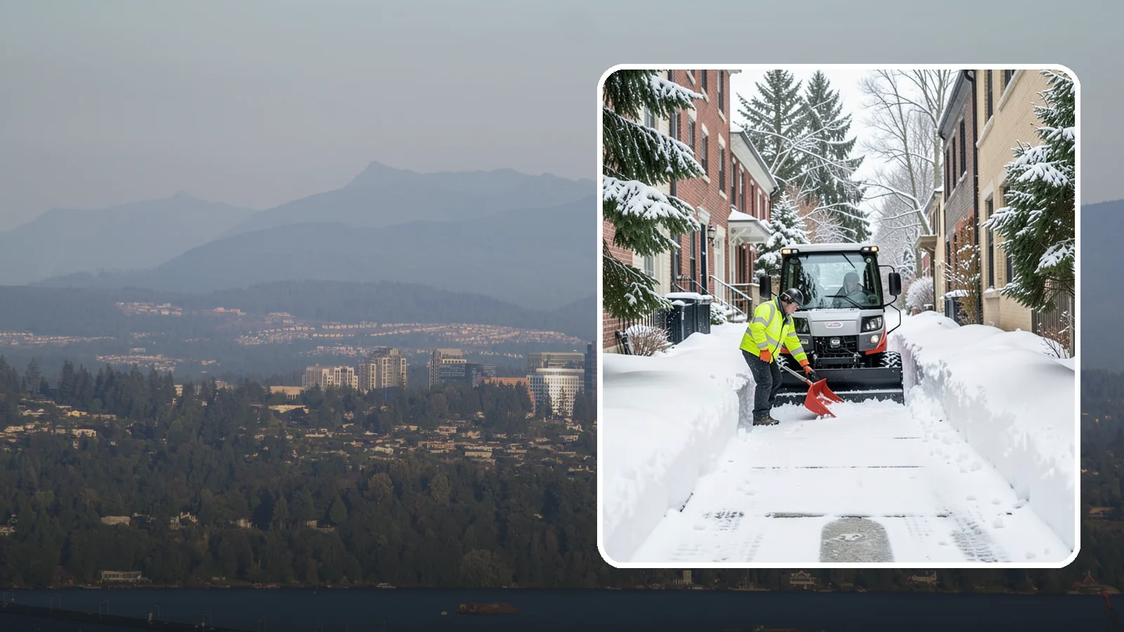 Alleyway Snow Removal in Medina, King County, WA - Clearing of tight urban and residential alleyways that plows cannot easily reach but tenants and trucks still depend on.
