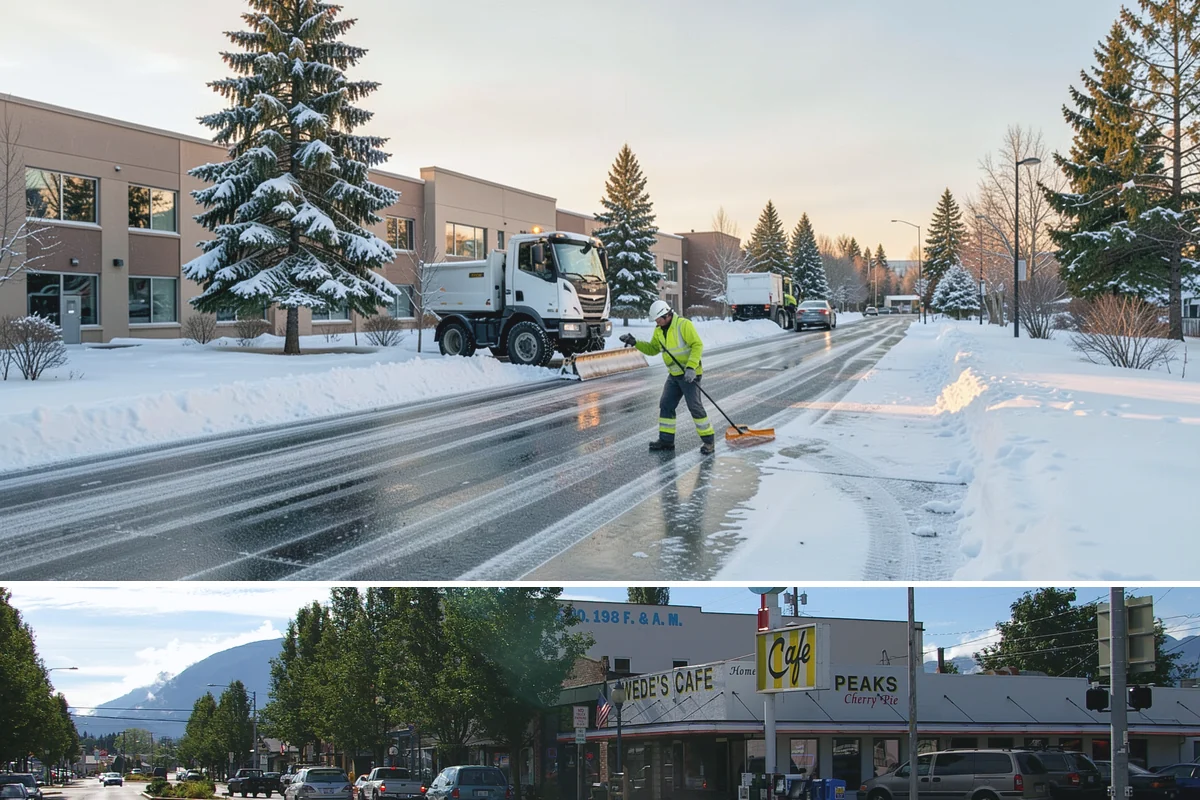Alleyway Snow Removal in North Bend, King County, WA - Schedule alley service alongside your storefront clearing whenever lowland snow is forecast, most often December through February.