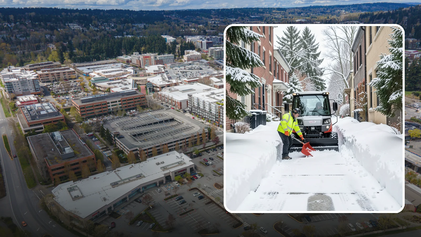 Alleyway Snow Removal in Redmond, King County, WA - Clearing of tight urban and residential alleyways that plows cannot easily reach but tenants and trucks still depend on.