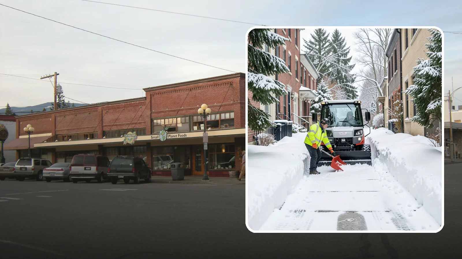 Alleyway Snow Removal in Sedro-Woolley, Skagit County, WA - Clearing of tight urban and residential alleyways that plows cannot easily reach but tenants and trucks still depend on.