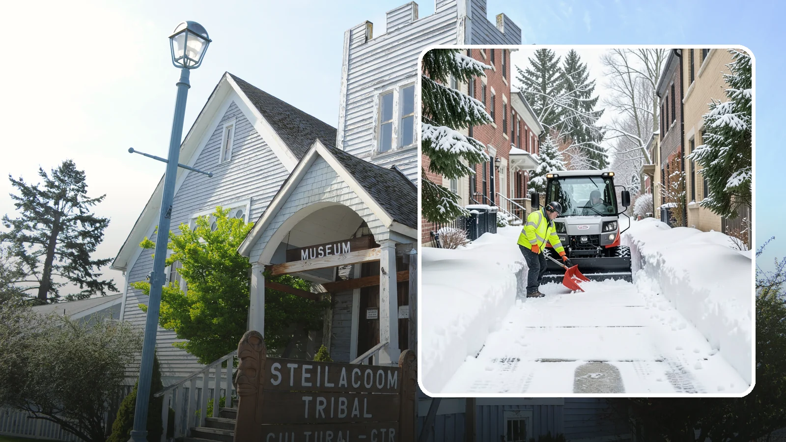 Alleyway Snow Removal in Steilacoom, Pierce County, WA - Clearing of tight urban and residential alleyways that plows cannot easily reach but tenants and trucks still depend on.