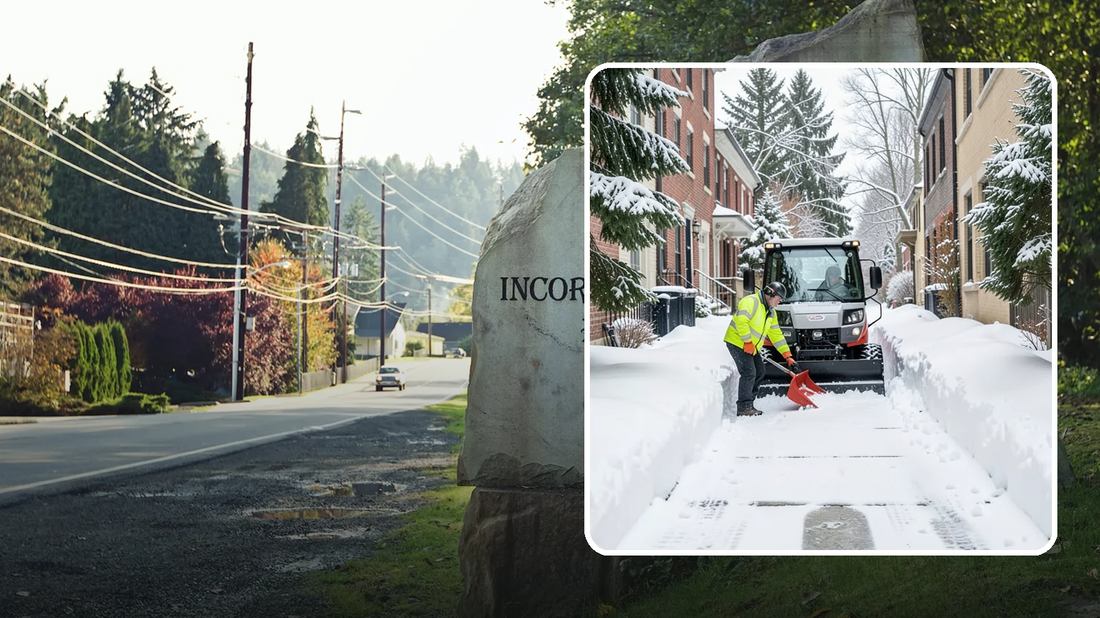 Alleyway Snow Removal in Wilkeson, Pierce County, WA - Clearing of tight urban and residential alleyways that plows cannot easily reach but tenants and trucks still depend on.
