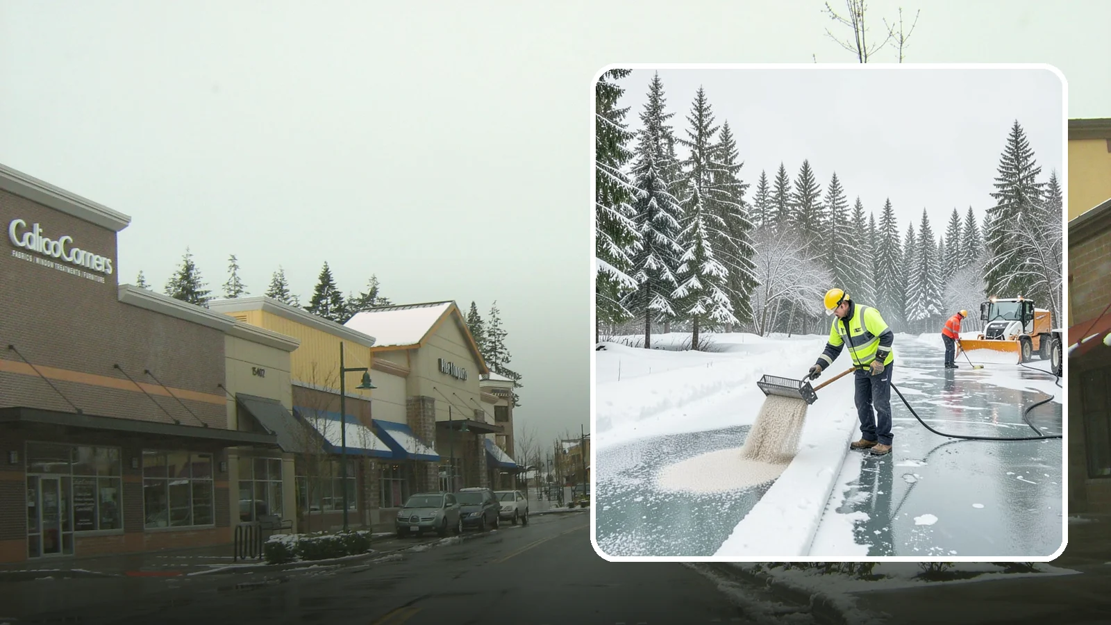 Anti-Icing in Mill Creek, Snohomish County, WA - Anti-icing applies deicer proactively before a storm so ice bonds are prevented rather than broken after the fact.