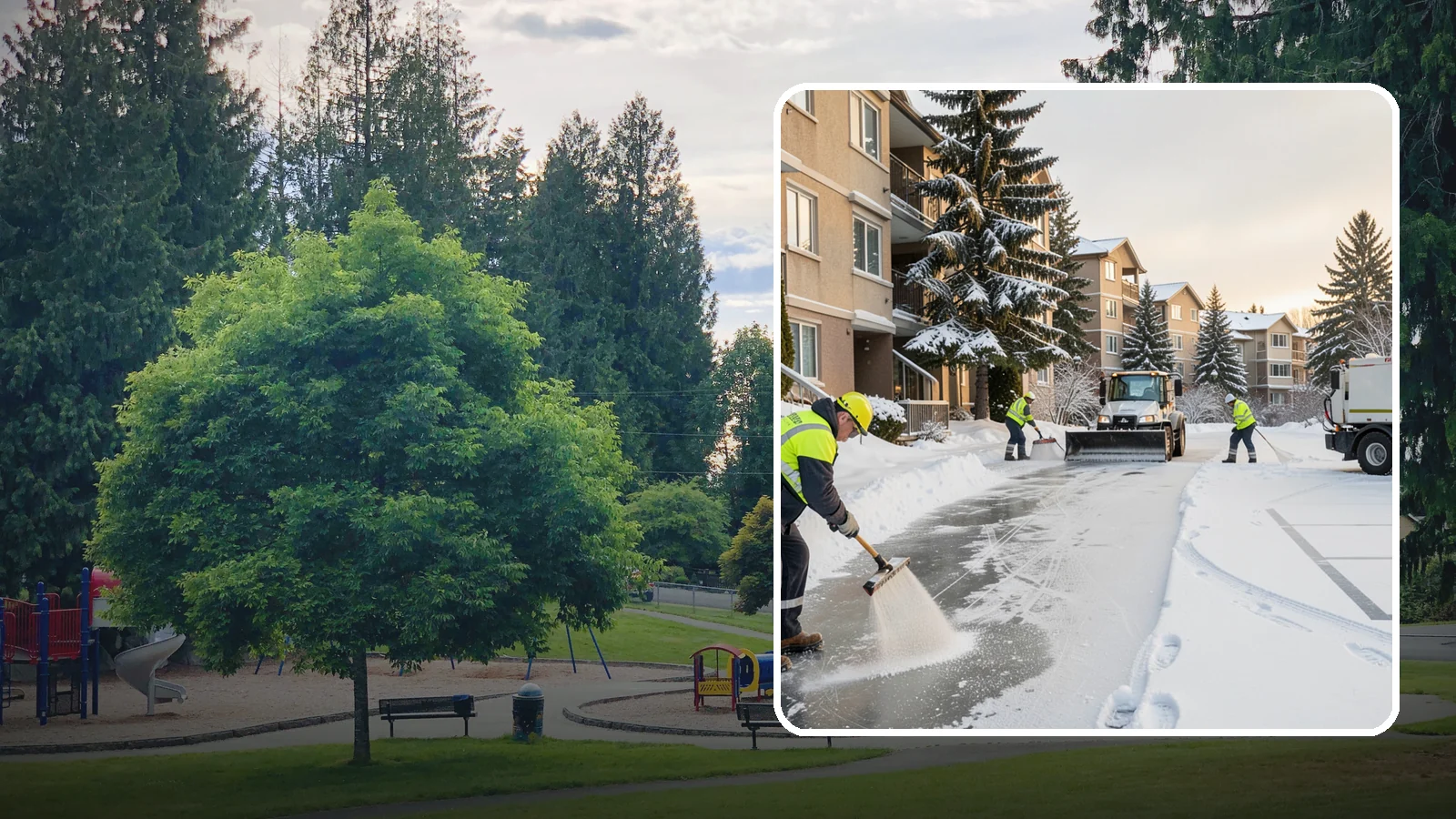 Apartment Complex Deicing in Bonney Lake, Pierce County, WA - Comprehensive ice control for apartment communities, covering shared stairwells, breezeways, and resident parking where...