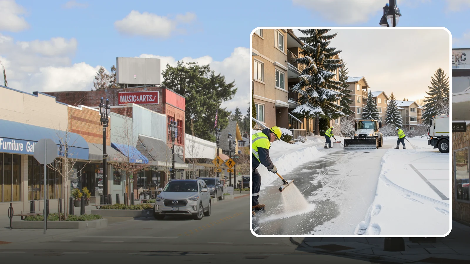 Apartment Complex Deicing in Bothell, King County, WA - Comprehensive ice control for apartment communities, covering shared stairwells, breezeways, and resident parking where...