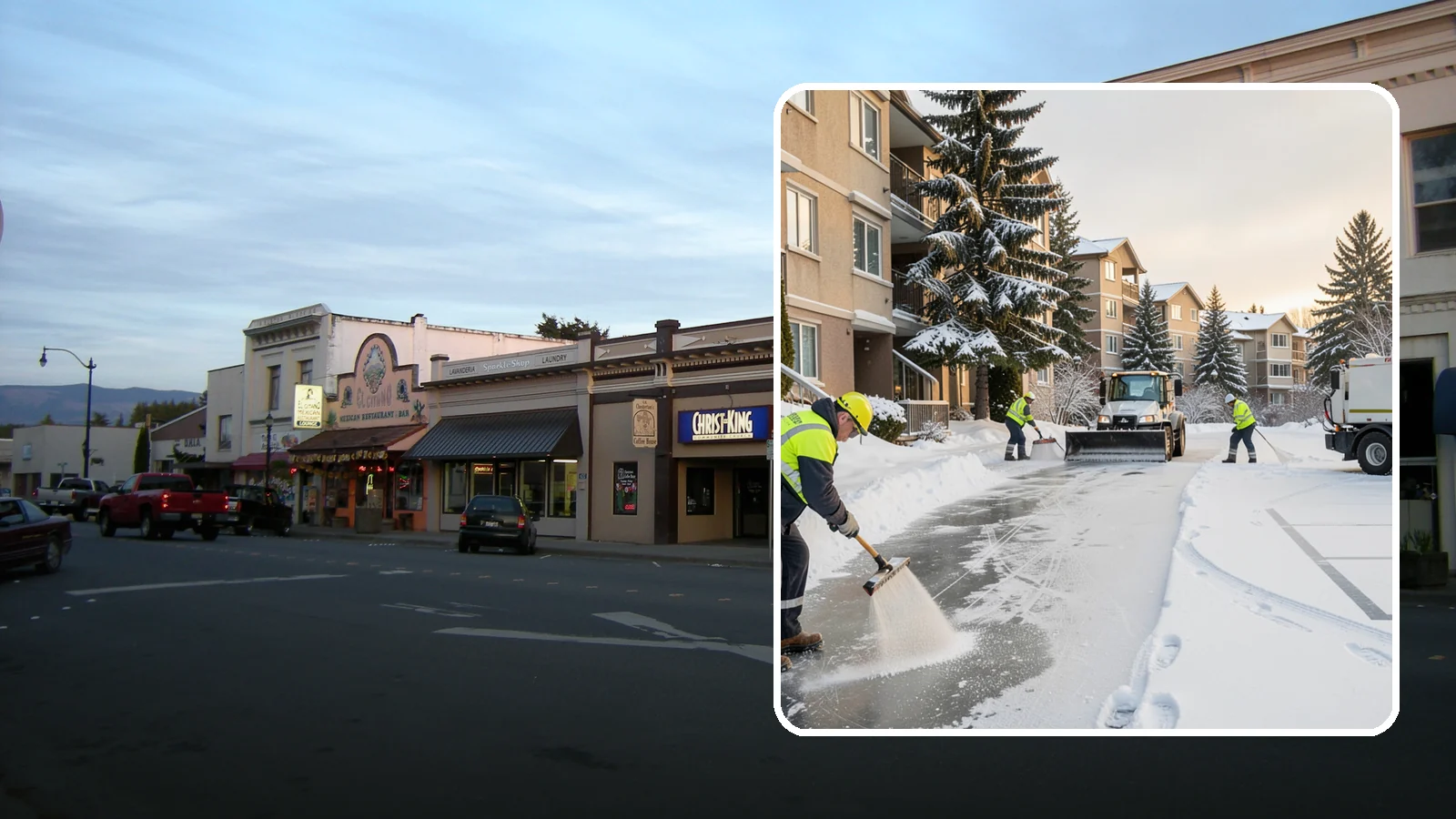 Apartment Complex Deicing in Burlington, Skagit County, WA - Comprehensive ice control for apartment communities, covering shared stairwells, breezeways, and resident parking where...