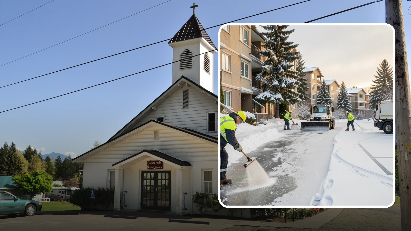 Apartment Complex Deicing in Concrete, Skagit County, WA - Comprehensive ice control for apartment communities, covering shared stairwells, breezeways, and resident parking where...