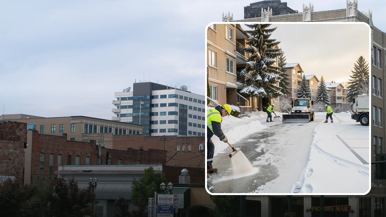 Apartment Complex Deicing in Everett, Snohomish County, WA - Comprehensive ice control for apartment communities, covering shared stairwells, breezeways, and resident parking where...
