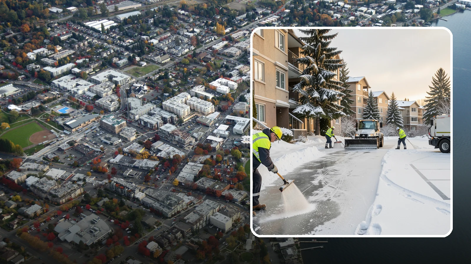 Apartment Complex Deicing in Kirkland, King County, WA - Comprehensive ice control for apartment communities, covering shared stairwells, breezeways, and resident parking where...