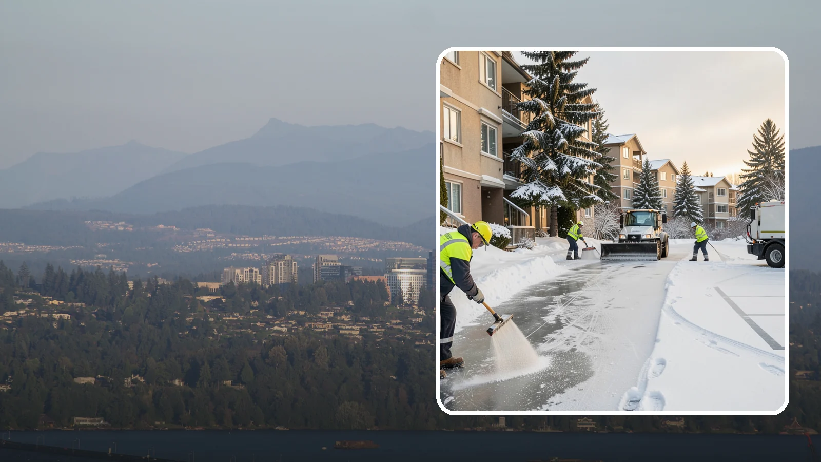 Apartment Complex Deicing in Medina, King County, WA - Comprehensive ice control for apartment communities, covering shared stairwells, breezeways, and resident parking where...