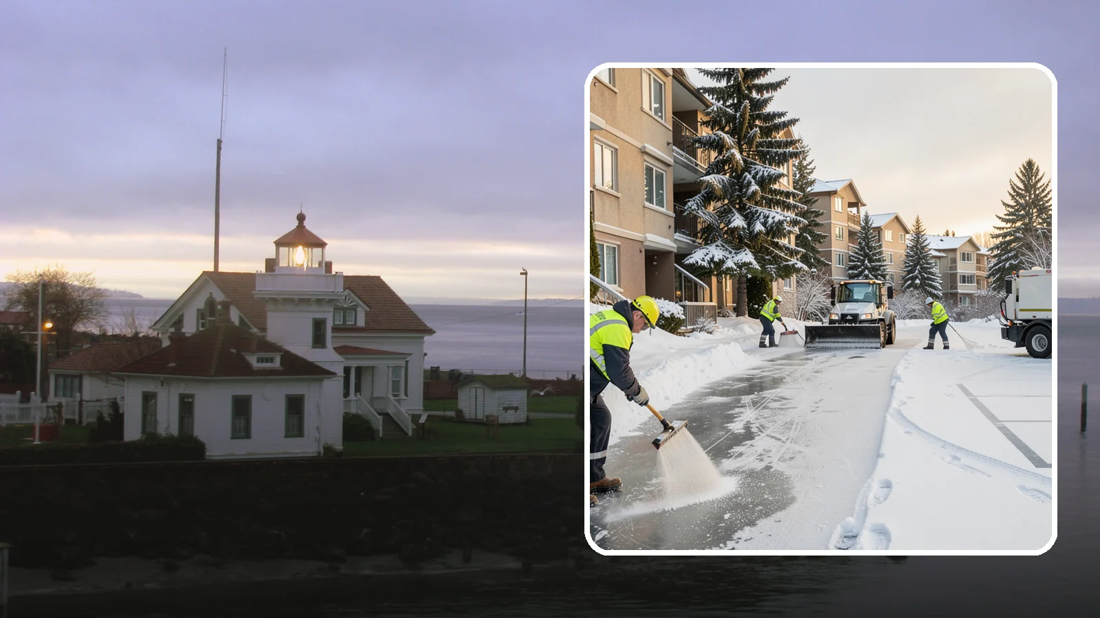 Apartment Complex Deicing in Mukilteo, Snohomish County, WA - Comprehensive ice control for apartment communities, covering shared stairwells, breezeways, and resident parking where...