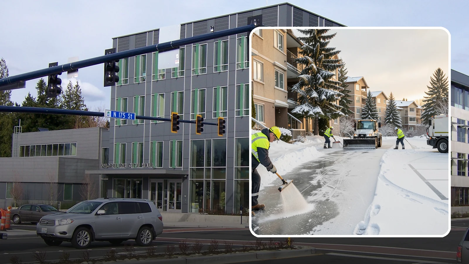 Apartment Complex Deicing in Shoreline, King County, WA - Comprehensive ice control for apartment communities, covering shared stairwells, breezeways, and resident parking where...