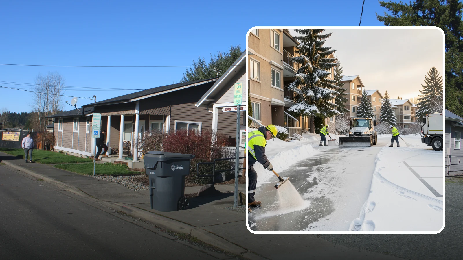 Apartment Complex Deicing in South Prairie, Pierce County, WA - Comprehensive ice control for apartment communities, covering shared stairwells, breezeways, and resident parking where...