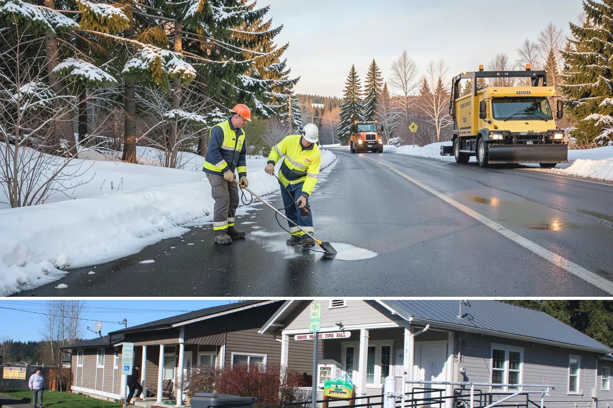 Apartment Complex Deicing in South Prairie, Pierce County, WA - Coverage spans the full November-through-March window, ramping up during the extended cold spells that follow lowland...