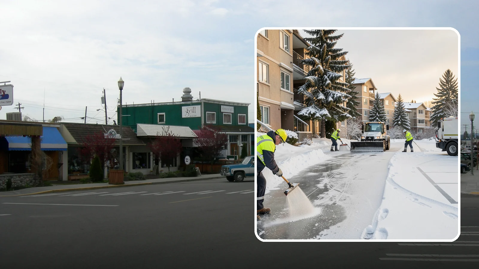 Apartment Complex Deicing in Stanwood, Snohomish County, WA - Comprehensive ice control for apartment communities, covering shared stairwells, breezeways, and resident parking where...