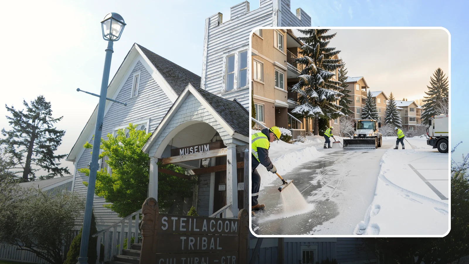 Apartment Complex Deicing in Steilacoom, Pierce County, WA - Comprehensive ice control for apartment communities, covering shared stairwells, breezeways, and resident parking where...