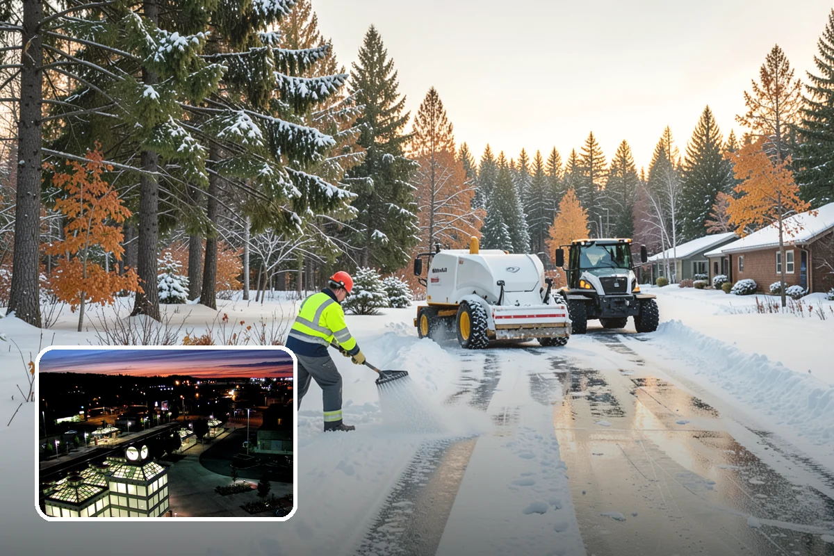 Apartment Complex Parking Lot Snow Removal in Auburn, King County, WA - Travel lanes stay open for tenants, first responders, and package delivery