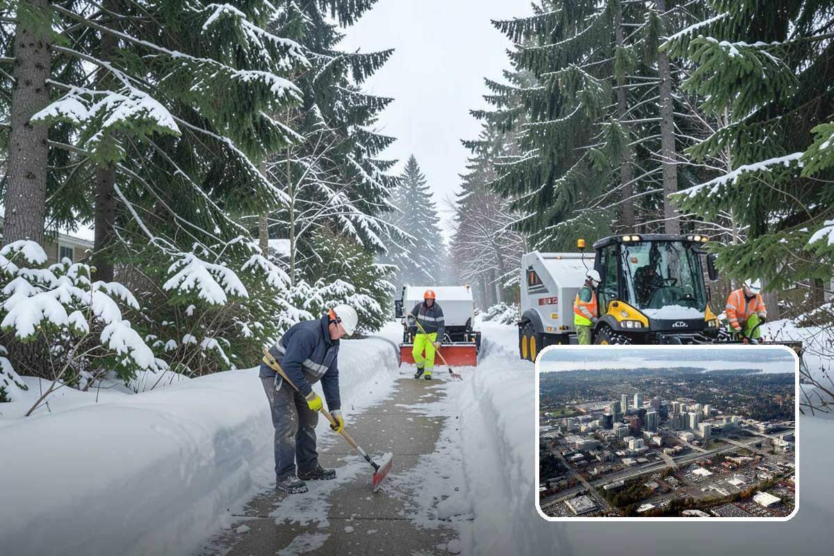 Apartment Complex Parking Lot Snow Removal in Bellevue, King County, WA - Travel lanes stay open for tenants, first responders, and package delivery