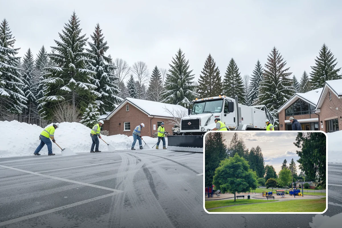 Apartment Complex Parking Lot Snow Removal in Bonney Lake, Pierce County, WA - Travel lanes stay open for tenants, first responders, and package delivery