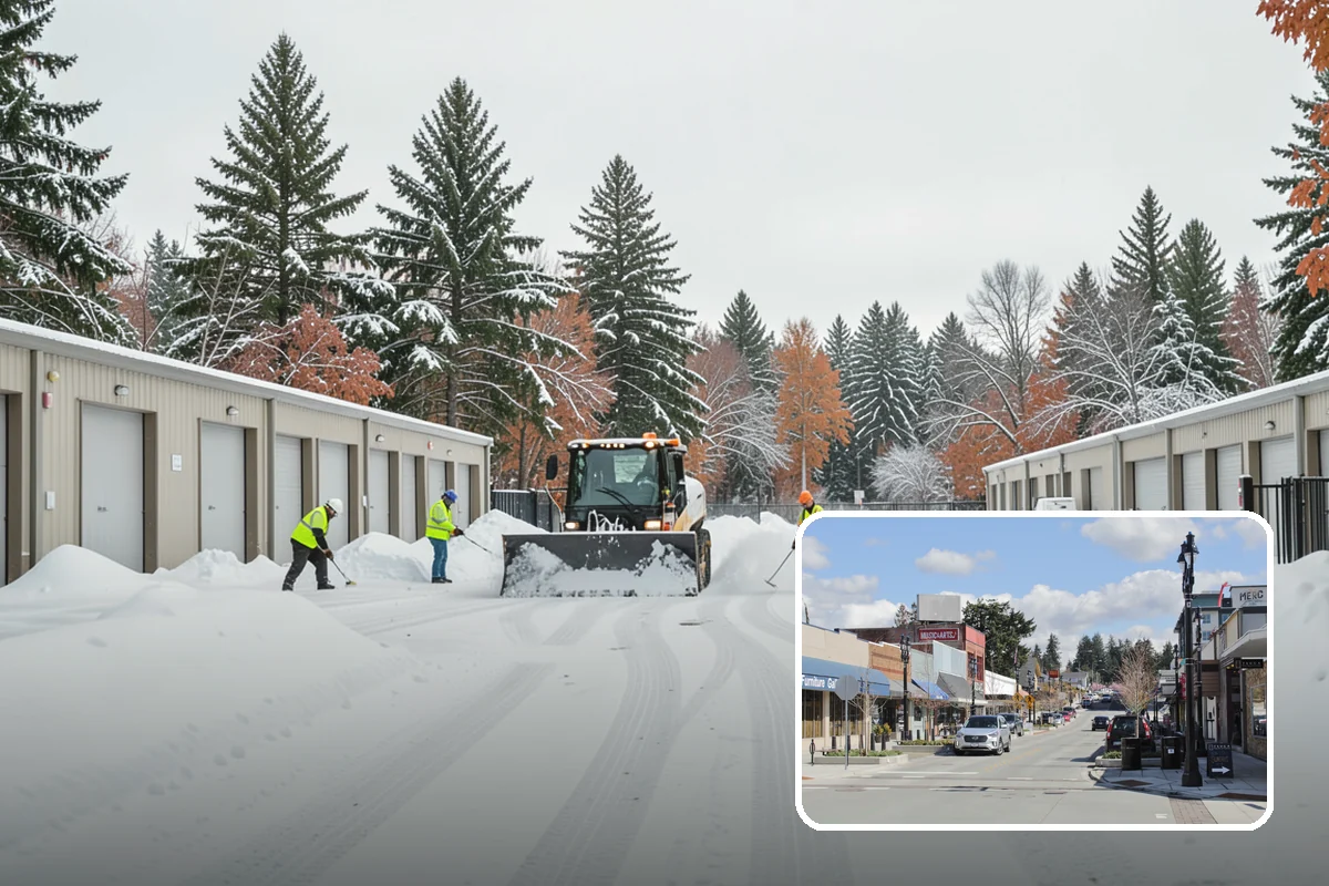 Apartment Complex Parking Lot Snow Removal in Bothell, King County, WA - Travel lanes stay open for tenants, first responders, and package delivery