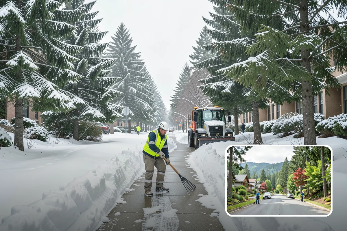 Apartment Complex Parking Lot Snow Removal in Darrington, Snohomish County, WA - Travel lanes stay open for tenants, first responders, and package delivery