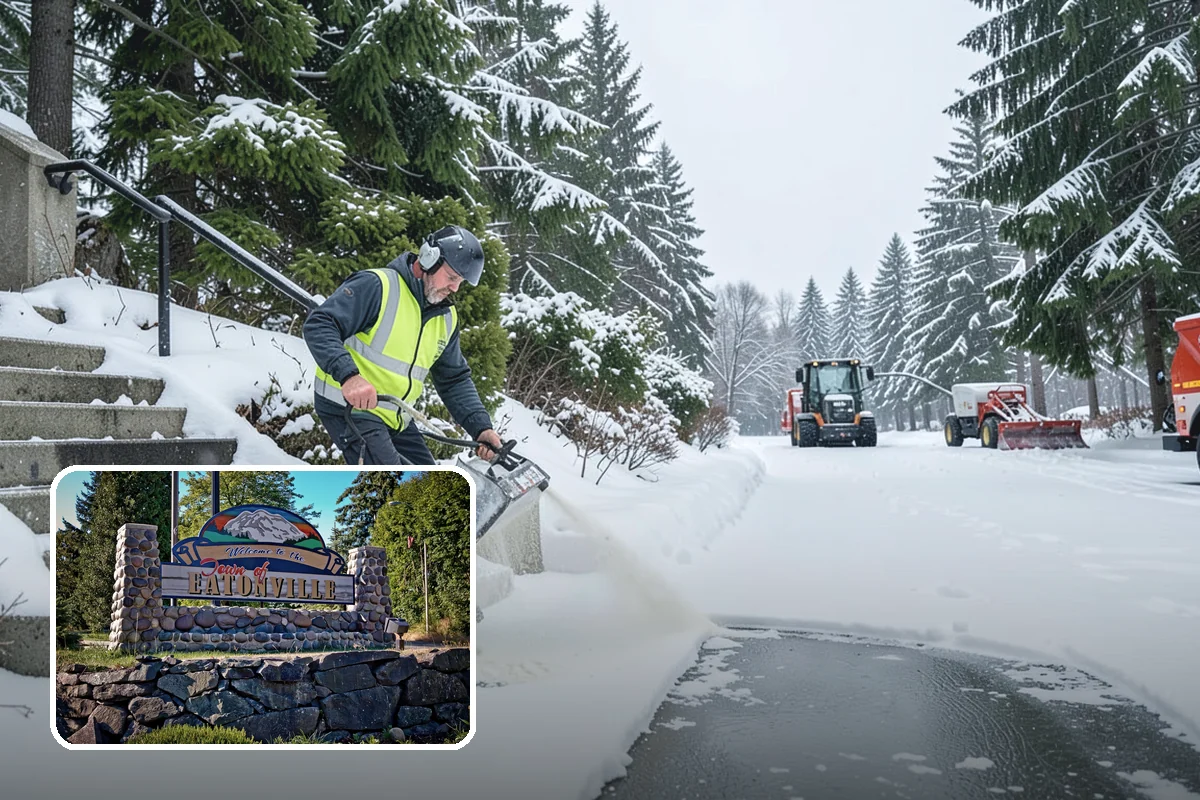 Apartment Complex Parking Lot Snow Removal in Eatonville, Pierce County, WA - Travel lanes stay open for tenants, first responders, and package delivery