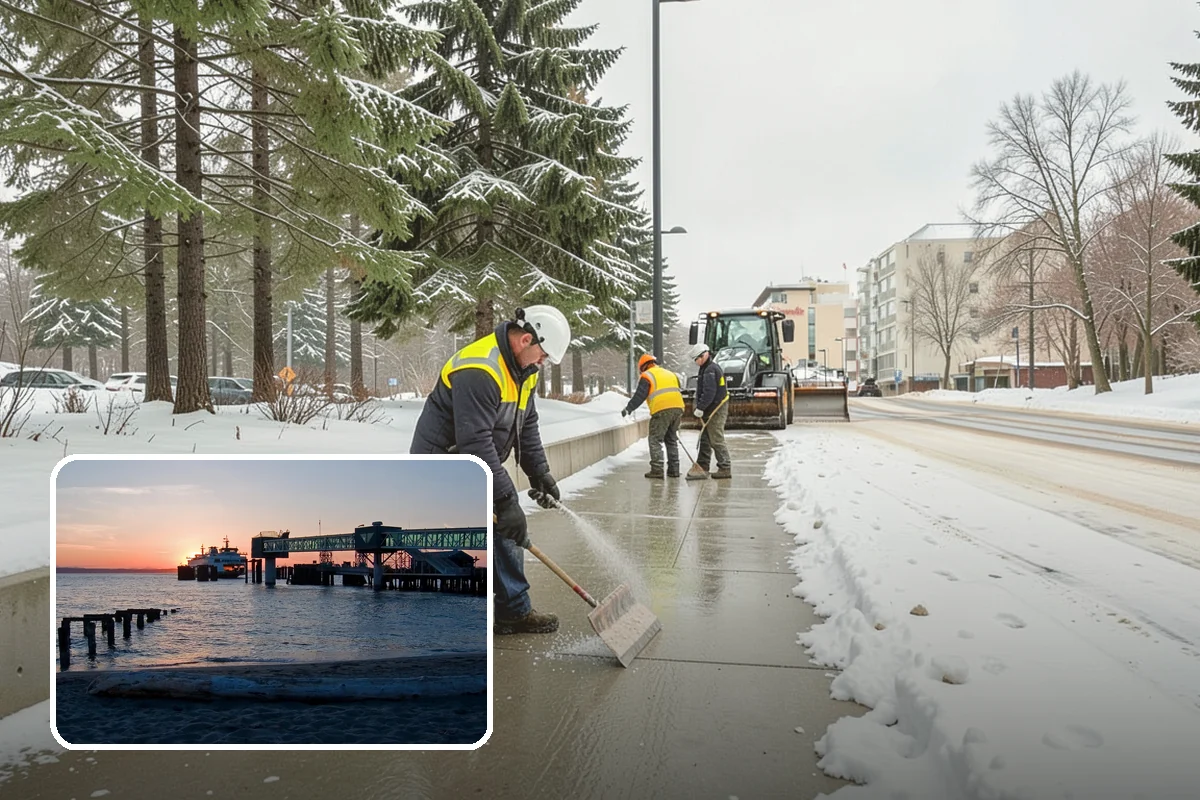 Apartment Complex Parking Lot Snow Removal in Edmonds, Snohomish County, WA - Travel lanes stay open for tenants, first responders, and package delivery
