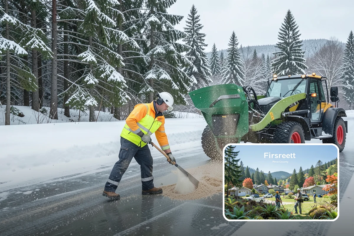 Apartment Complex Parking Lot Snow Removal in Fircrest, Pierce County, WA - Travel lanes stay open for tenants, first responders, and package delivery