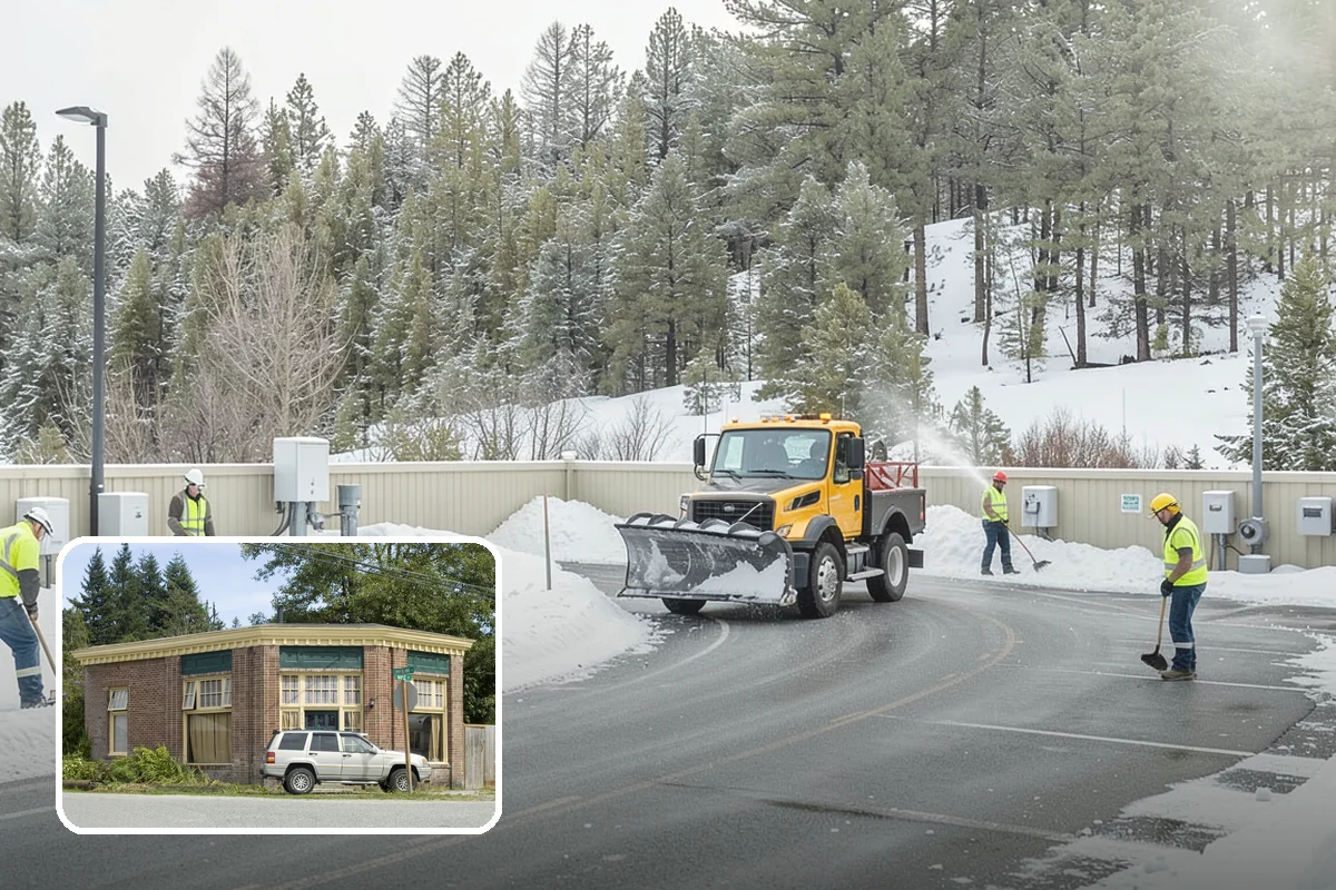 Apartment Complex Parking Lot Snow Removal in Hamilton, Skagit County, WA - Travel lanes stay open for tenants, first responders, and package delivery