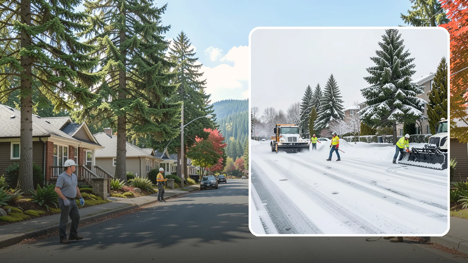 Apartment Complex Parking Lot Snow Removal in Hunts Point, King County, WA - We plow sprawling apartment lots full of overnight tenant vehicles before residents leave for the Western Washington morning rush.