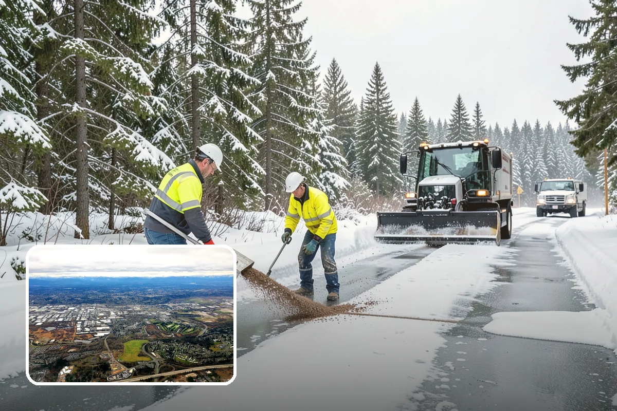 Apartment Complex Parking Lot Snow Removal in Kent, King County, WA - Travel lanes stay open for tenants, first responders, and package delivery