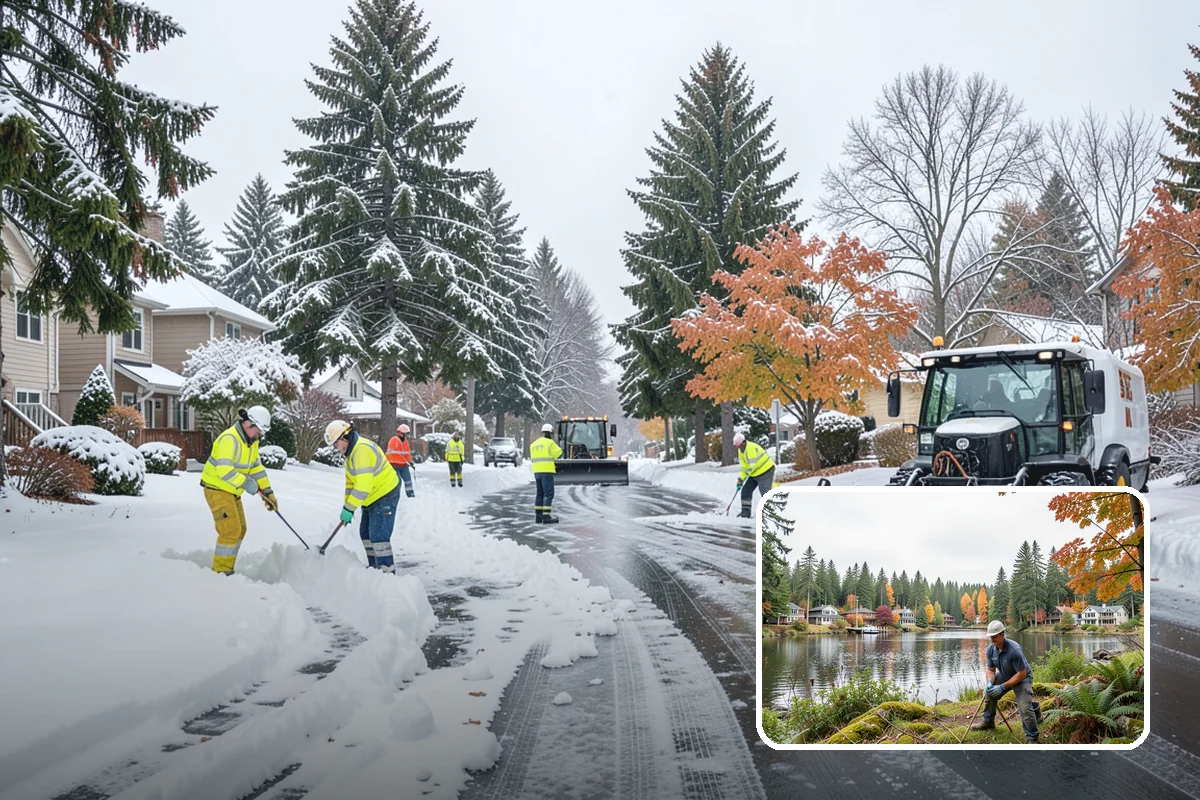 Apartment Complex Parking Lot Snow Removal in La Conner, Skagit County, WA - Travel lanes stay open for tenants, first responders, and package delivery