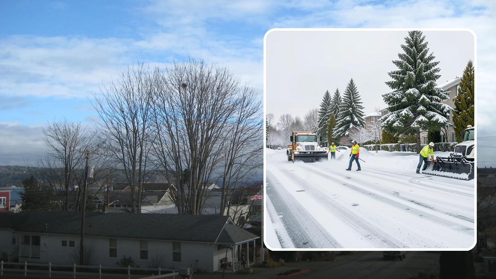 Apartment Complex Parking Lot Snow Removal in Langley, Island County, WA - We plow sprawling apartment lots full of overnight tenant vehicles before residents leave for the Western Washington morning rush.