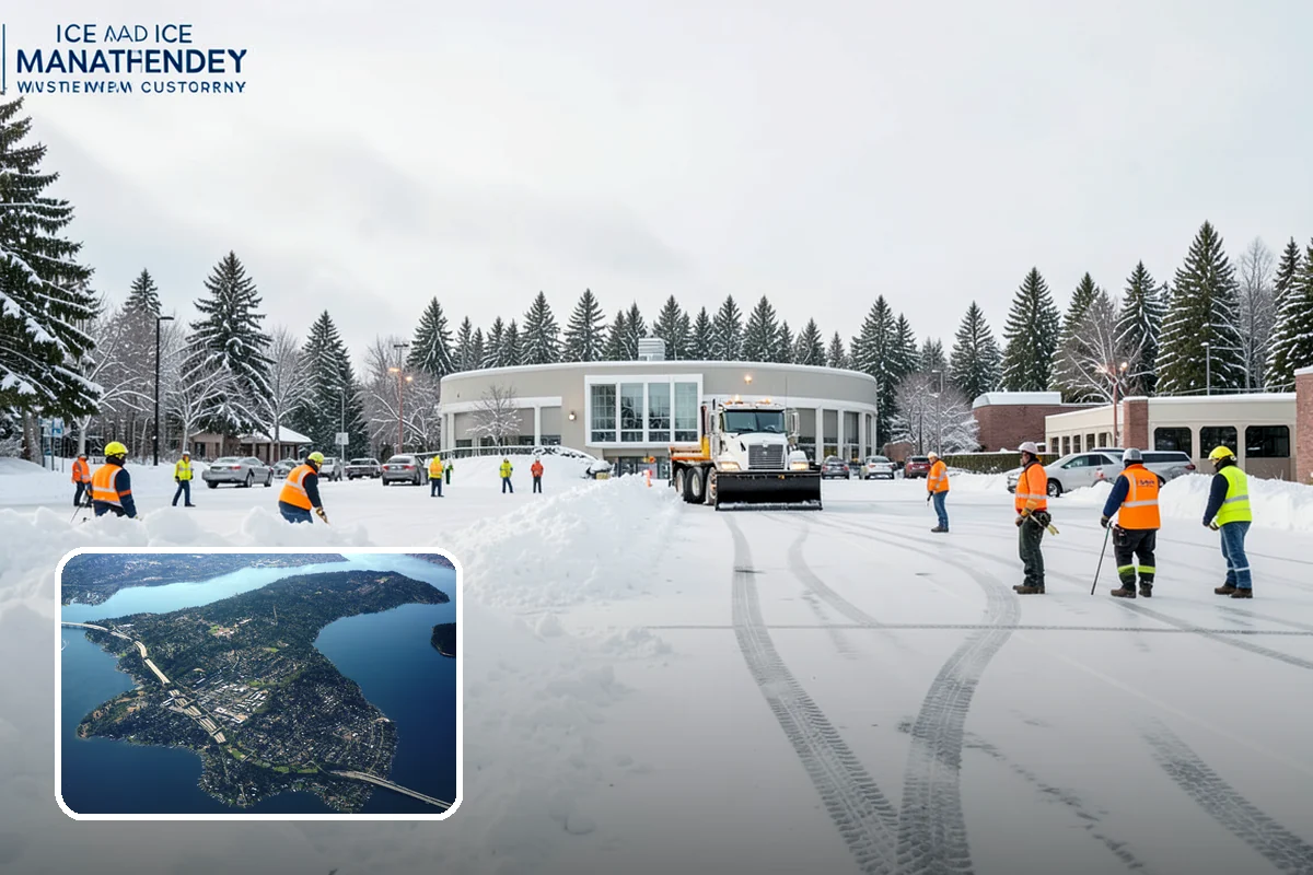 Apartment Complex Parking Lot Snow Removal in Mercer Island, King County, WA - Travel lanes stay open for tenants, first responders, and package delivery