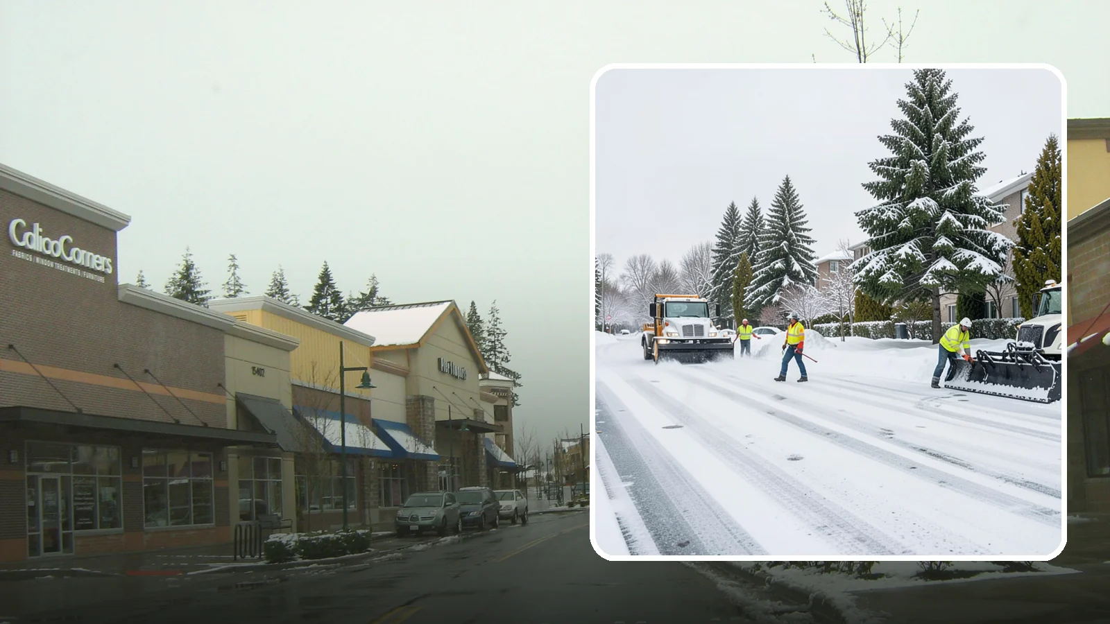 Apartment Complex Parking Lot Snow Removal in Mill Creek, Snohomish County, WA - We plow sprawling apartment lots full of overnight tenant vehicles before residents leave for the Western Washington morning rush.