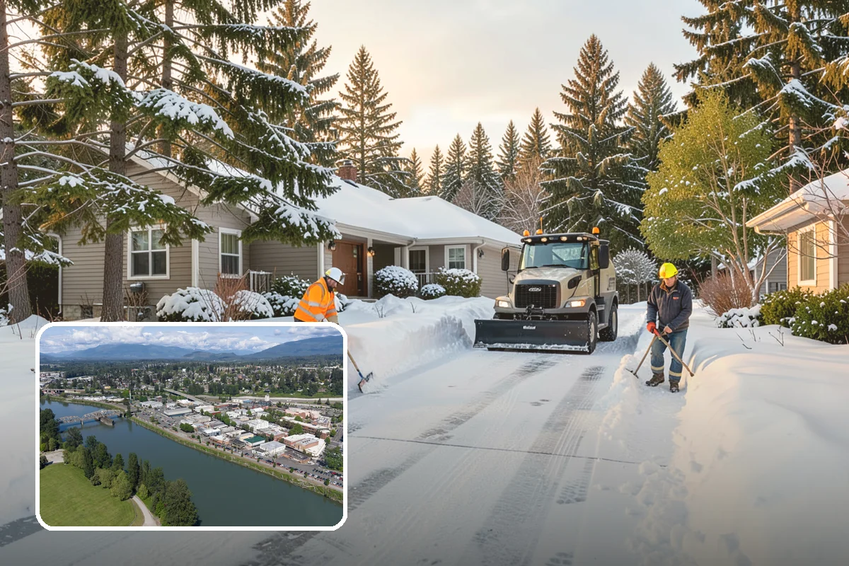 Apartment Complex Parking Lot Snow Removal in Mount Vernon, Skagit County, WA - Travel lanes stay open for tenants, first responders, and package delivery