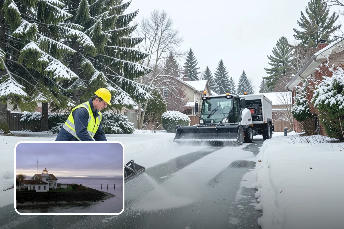 Apartment Complex Parking Lot Snow Removal in Mukilteo, Snohomish County, WA - Travel lanes stay open for tenants, first responders, and package delivery