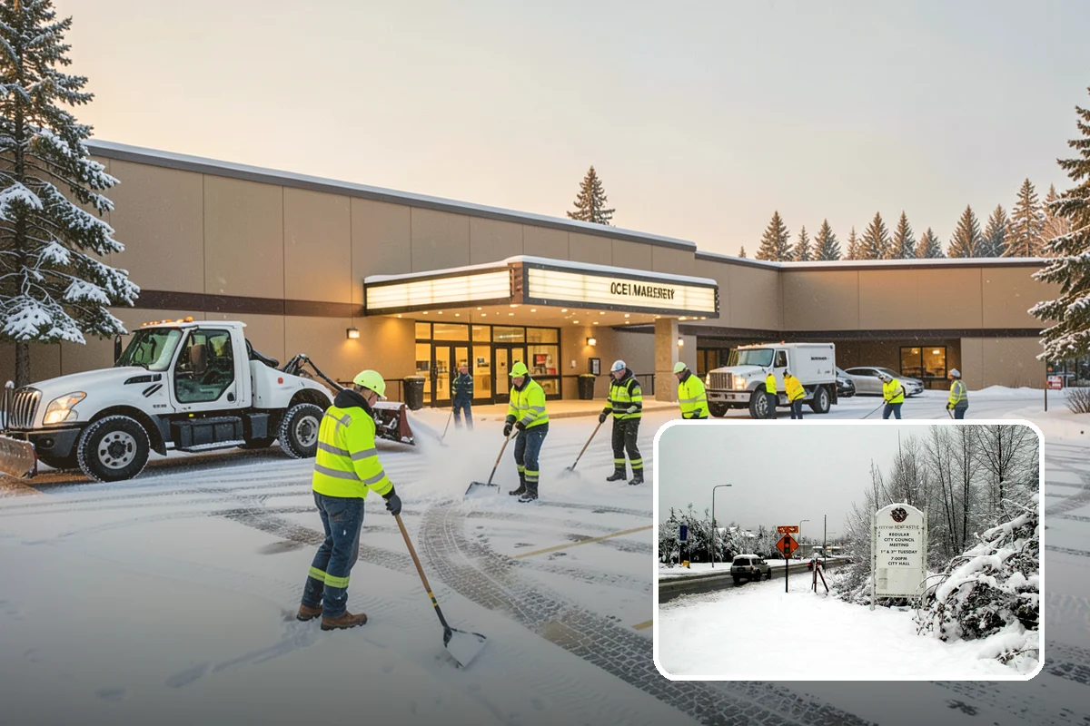 Apartment Complex Parking Lot Snow Removal in Newcastle, King County, WA - Travel lanes stay open for tenants, first responders, and package delivery