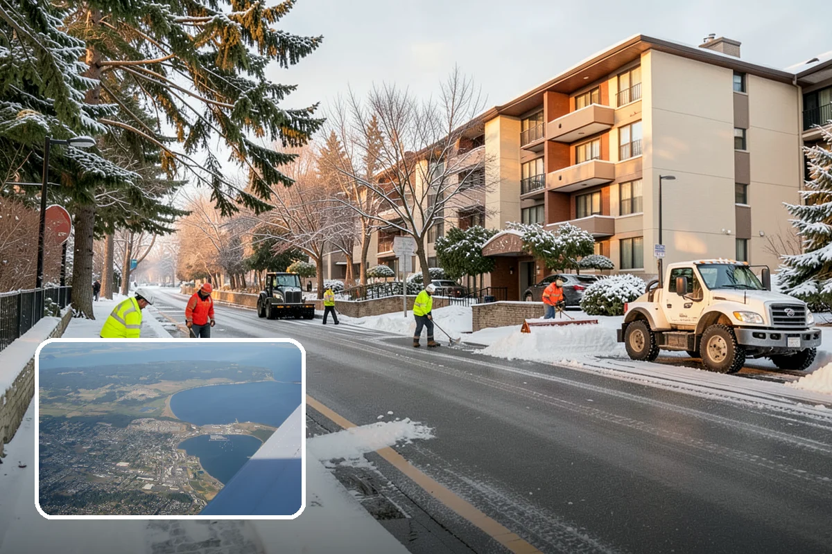 Apartment Complex Parking Lot Snow Removal in Oak Harbor, Island County, WA - Travel lanes stay open for tenants, first responders, and package delivery