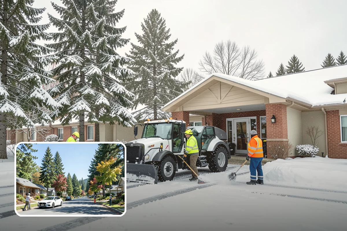 Apartment Complex Parking Lot Snow Removal in Orting, Pierce County, WA - Travel lanes stay open for tenants, first responders, and package delivery